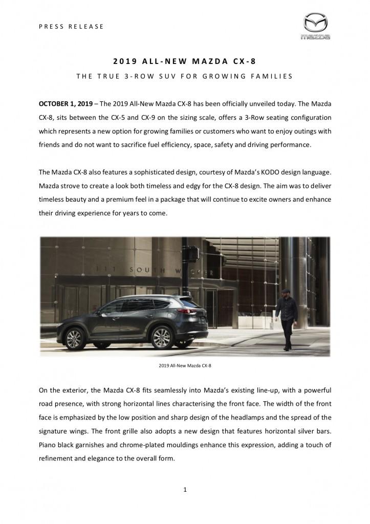 20191001 Press Release - 2019 ALL-NEW CX-8 1